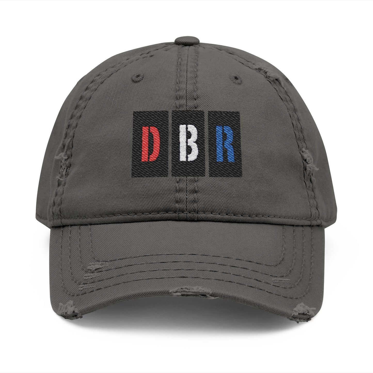 Stylish Distressed Hat with Embroidered DBR Design