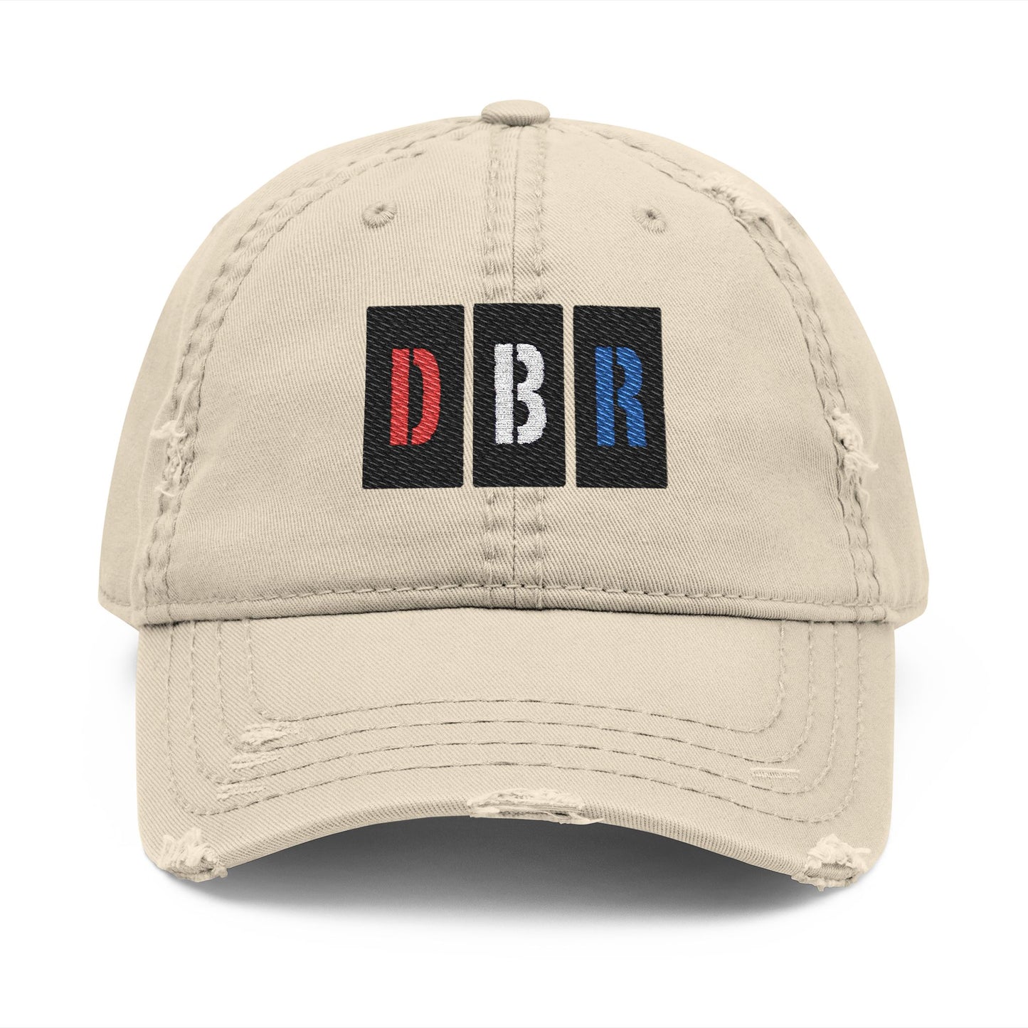 Stylish Distressed Hat with Embroidered DBR Design