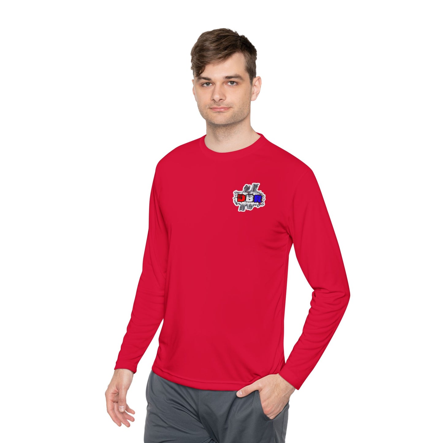 Unisex Long Sleeve Tee - Bold Red, White, & Blue DBR Design, Casual Style for Everyday Wear