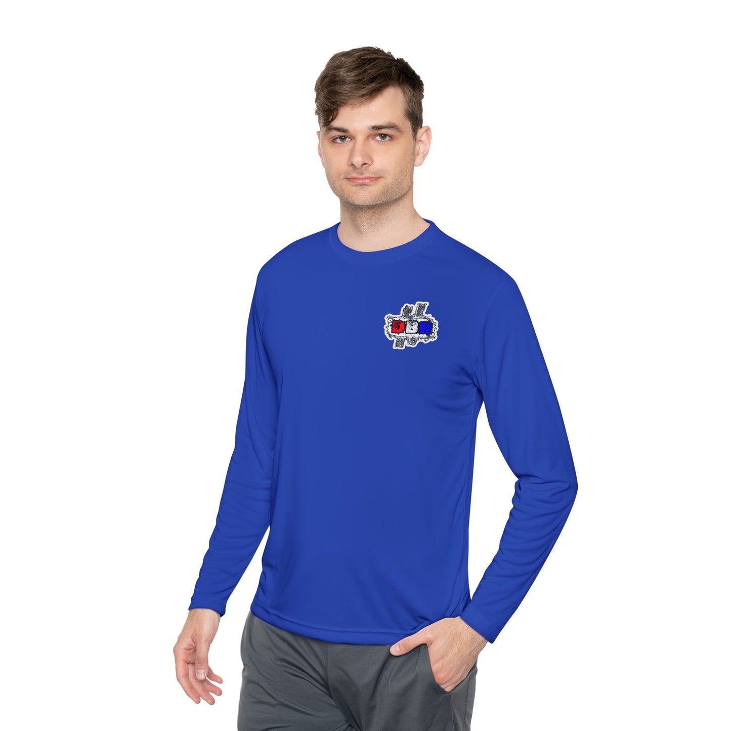 Unisex Long Sleeve Tee - Bold Red, White, & Blue DBR Design, Casual Style for Everyday Wear