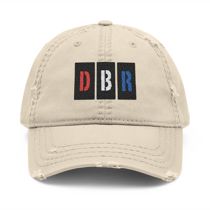 Stylish Distressed Hat with Embroidered DBR Design